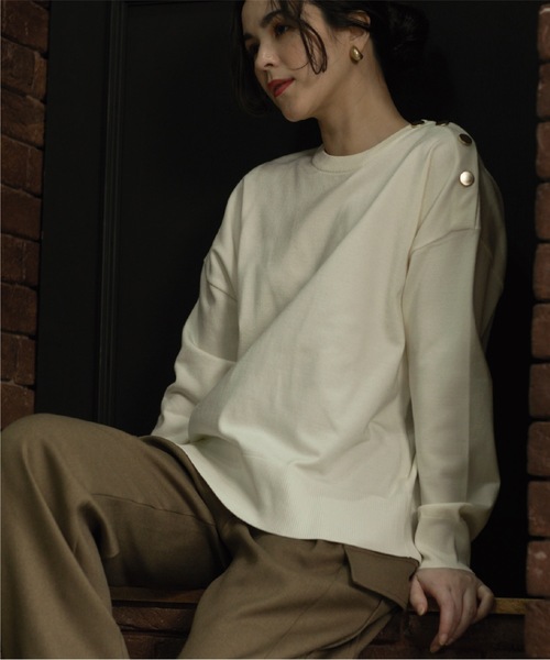 OPAQUE.CLIP（オペークドットクリップ）の「◆≪6color≫ ボタンショルダーニットプルオーバー【洗濯機洗い可／抗ピリング】（ニット/セーター・レディース・ホワイト系/グレー/グリーン/ブルー系その他/ホワイト系その他3/オレンジ・38/36/40/42/34）」の8枚目の写真