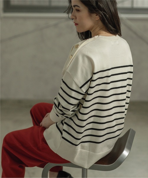 OPAQUE.CLIP（オペークドットクリップ）の「◆≪6color≫ ボタンショルダーニットプルオーバー【洗濯機洗い可／抗ピリング】（ニット/セーター・レディース・ホワイト系/グレー/グリーン/ブルー系その他/ホワイト系その他3/オレンジ・38/36/40/42/34）」の14枚目の写真