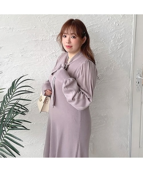 GOLDJAPAN（ゴールドジャパン）の「ボウタイニットワンピース【大きいサイズ対応】（ワンピース・レディース・ダークパープル/ブラック・4L/LL/5L/3L）」の10枚目の写真