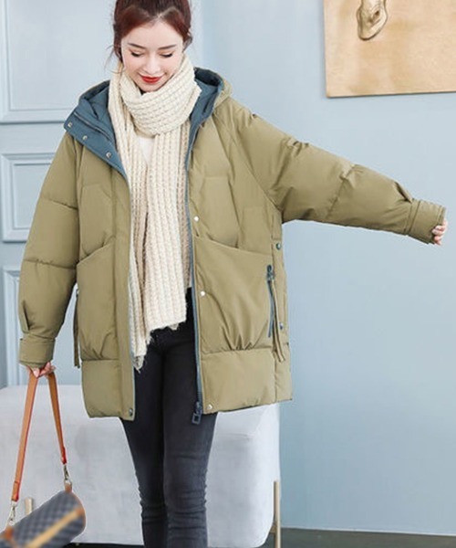 Miniministore(ミニミニストア)の「フェイクダウンコート中綿ジャケット韓国風(ダウンジャケット/コート・レディース・ブルーグリーン/ブラック/アイボリー/カーキ/ミント/ベージュ・L)」の14枚目の写真