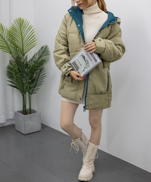Miniministore(ミニミニストア)の「フェイクダウンコート中綿ジャケット韓国風(ダウンジャケット/コート・レディース・ブルーグリーン/ブラック/アイボリー/カーキ/ミント/ベージュ・L)」の17枚目の写真