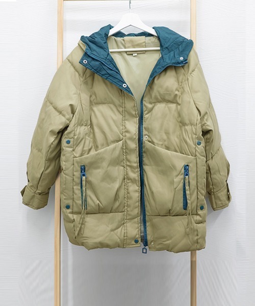 Miniministore(ミニミニストア)の「フェイクダウンコート中綿ジャケット韓国風(ダウンジャケット/コート・レディース・ブルーグリーン/ブラック/アイボリー/カーキ/ミント/ベージュ・L)」の7枚目の写真