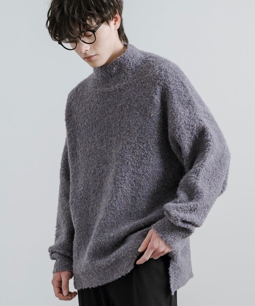 Rocky Monroe(ロッキーモンロー)の「オーバーサイズループヤーンハーフネックニット(ニット/セーター・メンズ・グレイッシュベージュ/ブラック/ブルー/ブラウン/グレー/ナチュラル・M/L)」の1枚目の写真