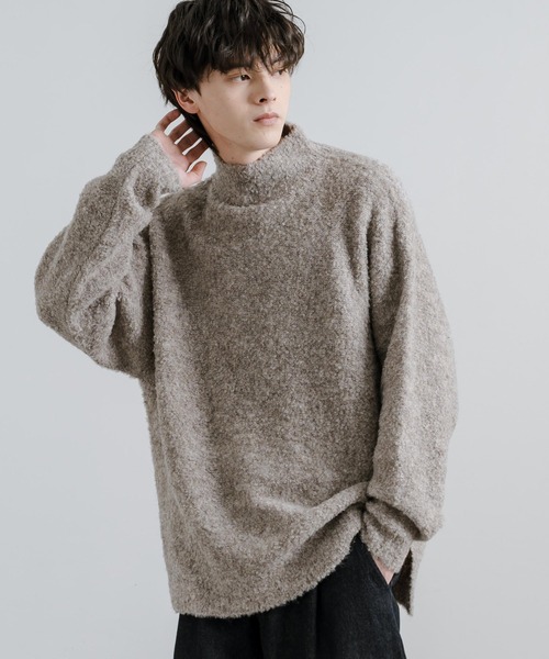 Rocky Monroe(ロッキーモンロー)の「オーバーサイズループヤーンハーフネックニット(ニット/セーター・メンズ・グレイッシュベージュ/ブラック/ブルー/ブラウン/グレー/ナチュラル・M/L)」の5枚目の写真