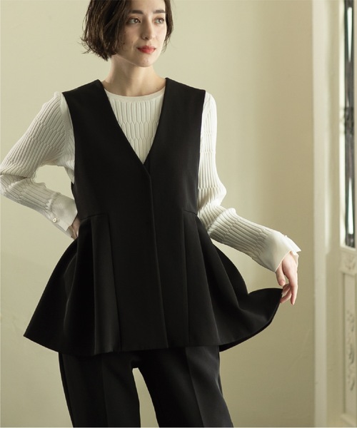 OPAQUE.CLIP（オペークドットクリップ）の「◆≪通勤・セレモニー/セットアップ対応≫ ペプラムジレ【ストレッチ/洗濯機洗い可】（ベスト・レディース・ベージュ/ブラック・36/38/40）」の20枚目の写真