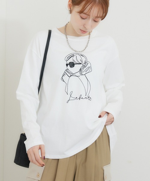 ROSIEE（ロージー）の「ROSIEE 女の子柄コード刺繍T（Tシャツ/カットソー・レディース・ブラック/ホワイト・FREE）」の2枚目の写真