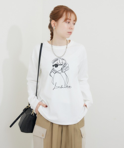 ROSIEE（ロージー）の「ROSIEE 女の子柄コード刺繍T（Tシャツ/カットソー・レディース・ブラック/ホワイト・FREE）」の8枚目の写真