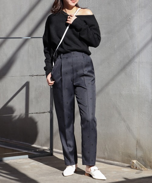 Bonjour Sagan（ボンジュールサガン）の「ツイルクロスドットテーパードパンツ（その他パンツ・レディース・ブラック/アイボリー・FREE）」の6枚目の写真