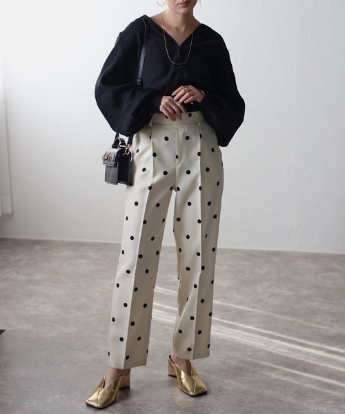 Bonjour Sagan（ボンジュールサガン）の「ツイルクロスドットテーパードパンツ（その他パンツ・レディース・ブラック/アイボリー・FREE）」の13枚目の写真