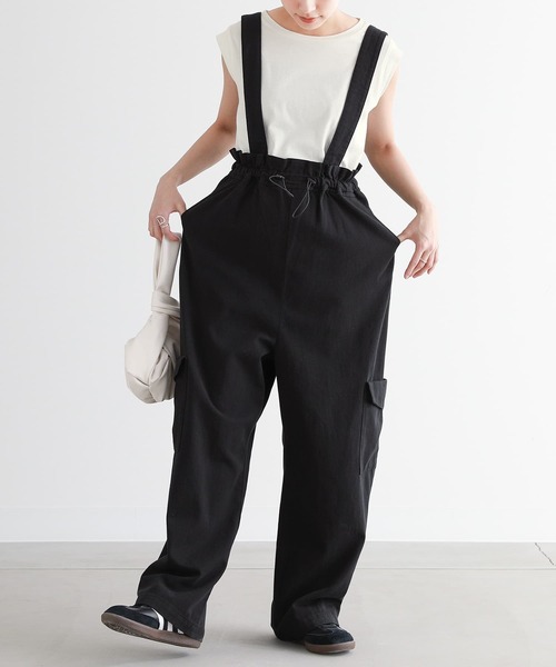 n'OrLABEL（ノアールレーベル）の「『ウエストドロストサロペット』（サロペット/オーバーオール・レディース・ライトベージュ/ブラック・1/2）」の20枚目の写真