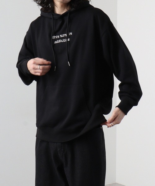 SUGGESTION(サジェッション)の「SUGGESTION エモ系グラフィックPT裏毛プルパーカー(パーカー・メンズ・オフホワイト/ライトブルー/ブラック・L/M)」の11枚目の写真