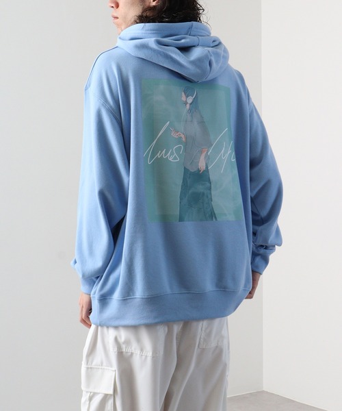 SUGGESTION(サジェッション)の「SUGGESTION エモ系グラフィックPT裏毛プルパーカー(パーカー・メンズ・オフホワイト/ライトブルー/ブラック・L/M)」の6枚目の写真