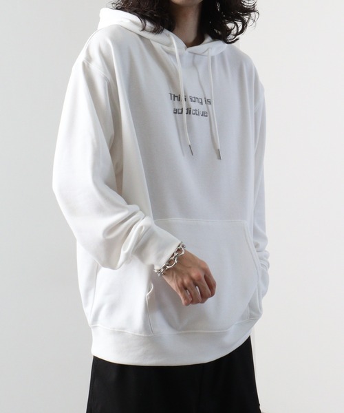 SUGGESTION(サジェッション)の「SUGGESTION エモ系グラフィックPT裏毛プルパーカー(パーカー・メンズ・オフホワイト/ライトブルー/ブラック・L/M)」の18枚目の写真