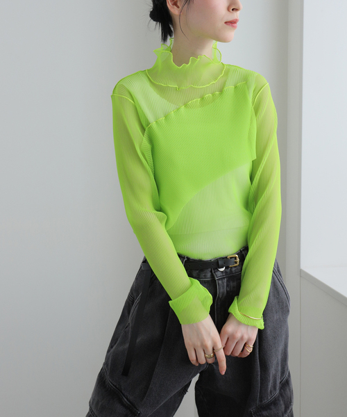 トップス kotohayokozawa Layered Sheer Top(LIME) kotohayokozawa(コトハヨコザワ)のLayered Sheer Long Sleeve
