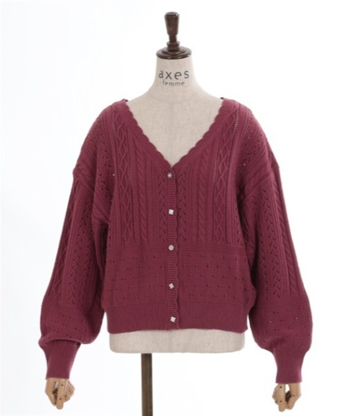 axes femme（アクシーズファム）の「透かし編みニットカーディガン（カーディガン/ボレロ・レディース・モカ/ブルーグリーン/ピンク/ホワイト・FREE）」の8枚目の写真