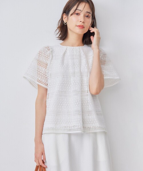 組曲(クミキョク)の「ボーダーレース ブラウス(Tシャツ/カットソー・レディース・ネイビー系/スモーキーグリーン系/アイボリー系・S2)」の17枚目の写真