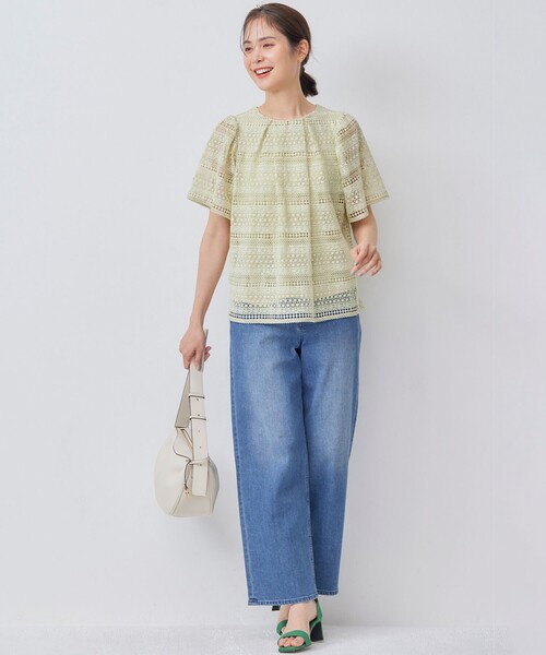 組曲(クミキョク)の「ボーダーレース ブラウス(Tシャツ/カットソー・レディース・ネイビー系/スモーキーグリーン系/アイボリー系・S2)」の10枚目の写真