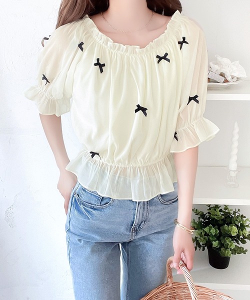 mily bilet(ミウィビレット)の「【mily bilet】主役級に映える大人ガーリーitem。シアーシャイニーリボン付きブラウス(シャツ/ブラウス・レディース・アイボリー/チャコールグレー/ライトグレー・LARGE/MEDIUM/SMALL/X-LARGE)」の6枚目の写真