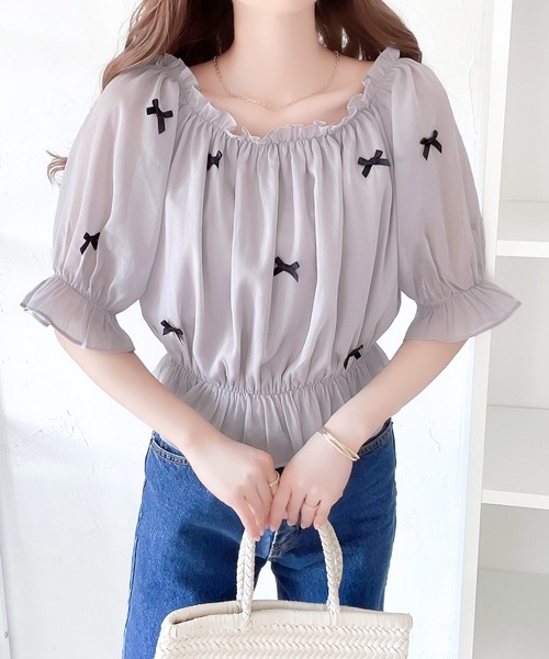 mily bilet(ミウィビレット)の「【mily bilet】主役級に映える大人ガーリーitem。シアーシャイニーリボン付きブラウス(シャツ/ブラウス・レディース・アイボリー/チャコールグレー/ライトグレー・LARGE/MEDIUM/SMALL/X-LARGE)」の12枚目の写真