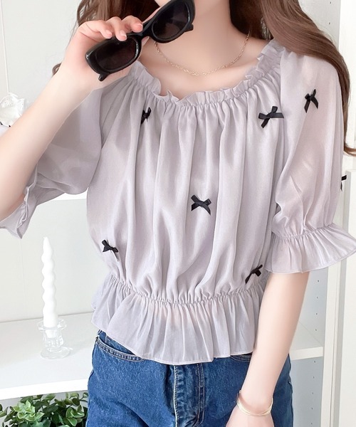 mily bilet(ミウィビレット)の「【mily bilet】主役級に映える大人ガーリーitem。シアーシャイニーリボン付きブラウス(シャツ/ブラウス・レディース・アイボリー/チャコールグレー/ライトグレー・LARGE/MEDIUM/SMALL/X-LARGE)」の13枚目の写真