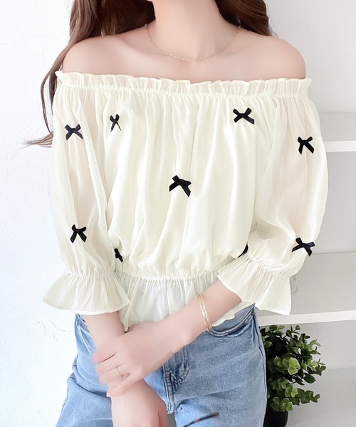 mily bilet(ミウィビレット)の「【mily bilet】主役級に映える大人ガーリーitem。シアーシャイニーリボン付きブラウス(シャツ/ブラウス・レディース・アイボリー/チャコールグレー/ライトグレー・LARGE/MEDIUM/SMALL/X-LARGE)」の15枚目の写真