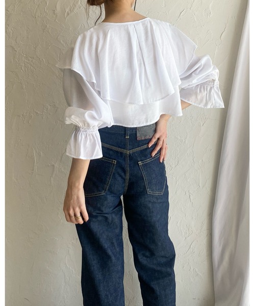 She's Closet(シーズクローゼット)の「フリルカラービッグ襟ショート丈長袖リボンボレロブラウスカーディガン(シャツ/ブラウス・レディース・ブラック/ホワイト・FREE)」の12枚目の写真