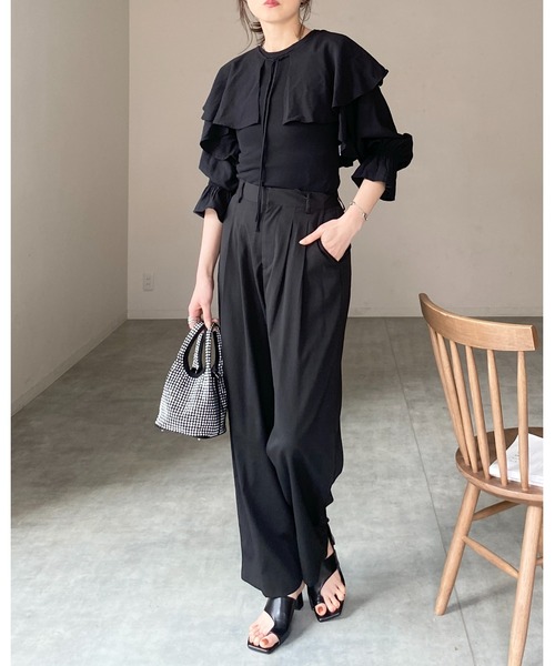 She's Closet(シーズクローゼット)の「フリルカラービッグ襟ショート丈長袖リボンボレロブラウスカーディガン(シャツ/ブラウス・レディース・ブラック/ホワイト・FREE)」の17枚目の写真