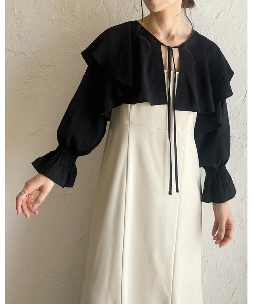 超美品　45R R刺繍　2wayフリルリボンカーディガン　ブラウス　実寸L セール】ラブリーリボンフリルカーディガン（カーディガン/ボレロ