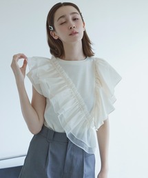 VIS | 【SET】サッシュ付きフリルドッキングプルオーバー(Tシャツ/カットソー)