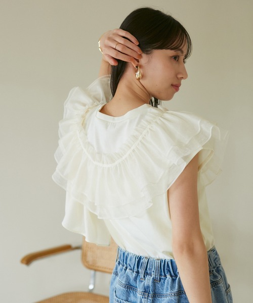 VIS（ビス）の「【SET】サッシュ付きフリルドッキングプルオーバー（Tシャツ/カットソー・レディース・ホワイト/ベージュ/スミクロ・FREE）」の21枚目の写真