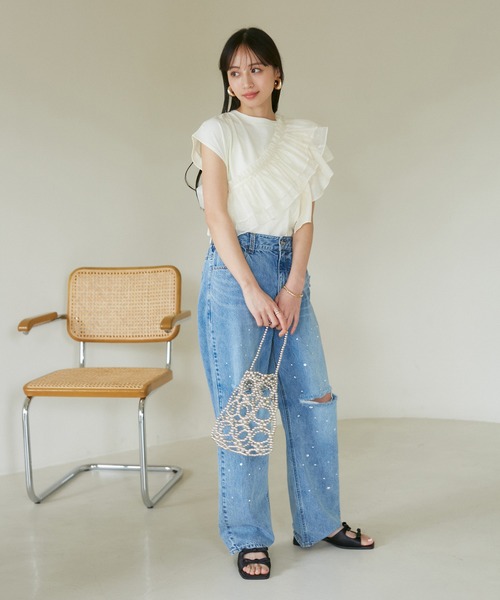 VIS（ビス）の「【SET】サッシュ付きフリルドッキングプルオーバー（Tシャツ/カットソー・レディース・ホワイト/ベージュ/スミクロ・FREE）」の20枚目の写真