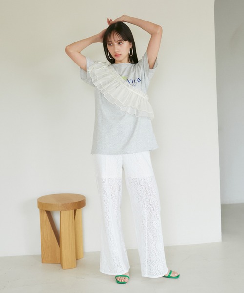 VIS（ビス）の「【SET】サッシュ付きフリルドッキングプルオーバー（Tシャツ/カットソー・レディース・ホワイト/ベージュ/スミクロ・FREE）」の18枚目の写真