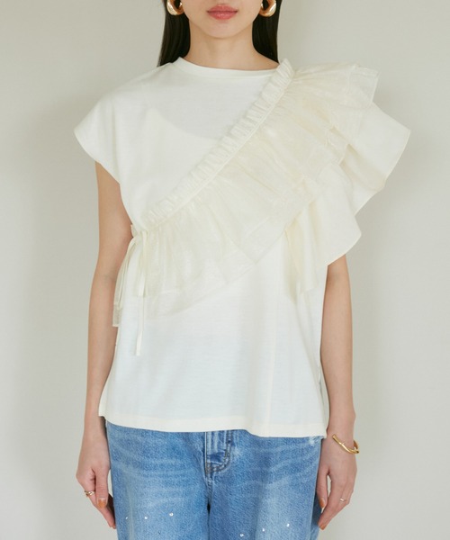 VIS（ビス）の「【SET】サッシュ付きフリルドッキングプルオーバー（Tシャツ/カットソー・レディース・ホワイト/ベージュ/スミクロ・FREE）」の15枚目の写真