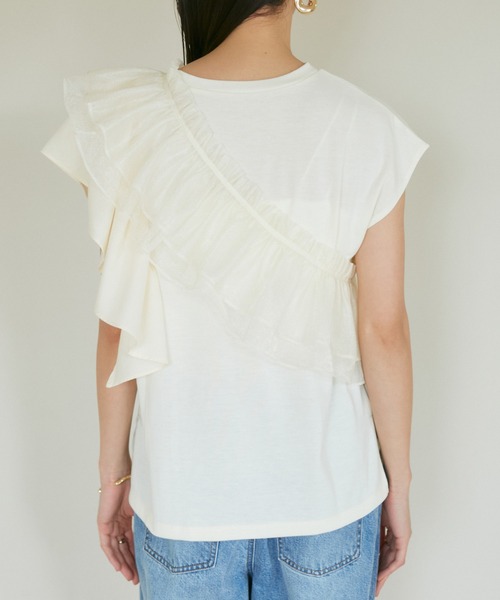 VIS（ビス）の「【SET】サッシュ付きフリルドッキングプルオーバー（Tシャツ/カットソー・レディース・ホワイト/ベージュ/スミクロ・FREE）」の13枚目の写真