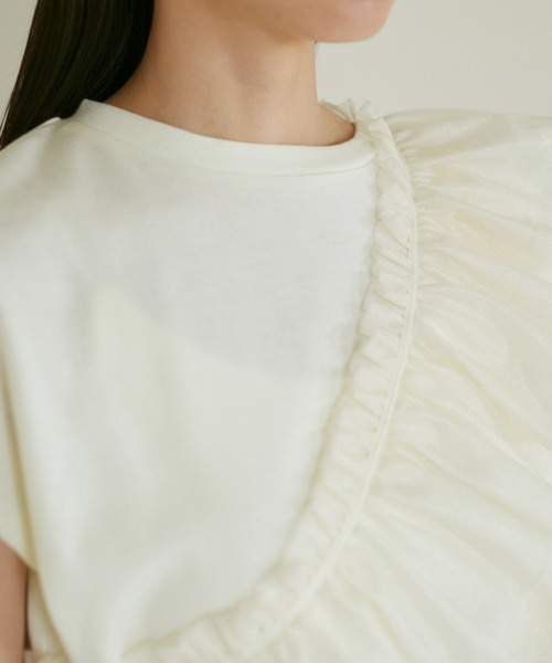 VIS（ビス）の「【SET】サッシュ付きフリルドッキングプルオーバー（Tシャツ/カットソー・レディース・ホワイト/ベージュ/スミクロ・FREE）」の12枚目の写真