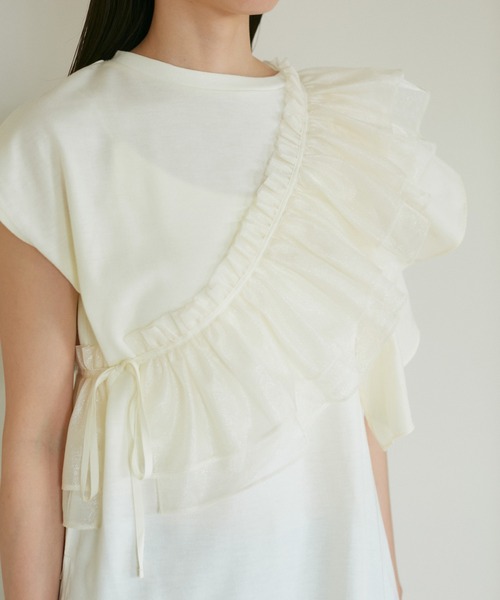 VIS（ビス）の「【SET】サッシュ付きフリルドッキングプルオーバー（Tシャツ/カットソー・レディース・ホワイト/ベージュ/スミクロ・FREE）」の11枚目の写真