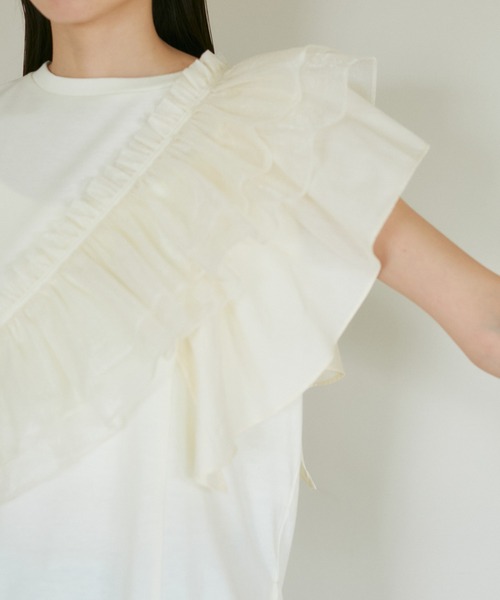 VIS（ビス）の「【SET】サッシュ付きフリルドッキングプルオーバー（Tシャツ/カットソー・レディース・ホワイト/ベージュ/スミクロ・FREE）」の10枚目の写真
