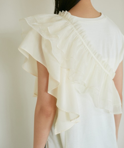 VIS（ビス）の「【SET】サッシュ付きフリルドッキングプルオーバー（Tシャツ/カットソー・レディース・ホワイト/ベージュ/スミクロ・FREE）」の8枚目の写真