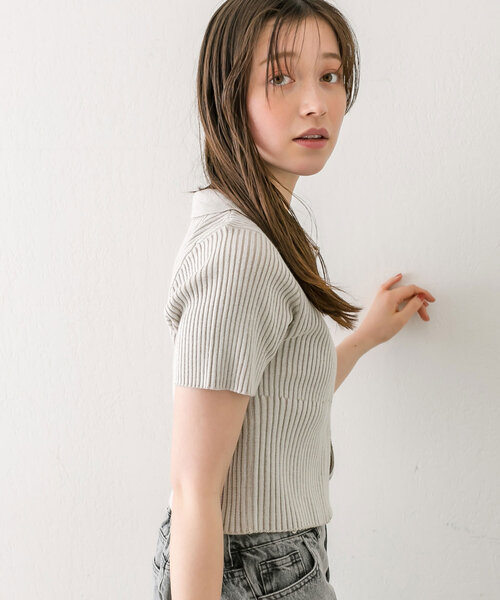 衿付きダブルジップニット 1041050300（ニット/セーター）｜OLIVE des