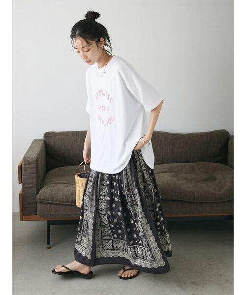 CRAFT STANDARD BOUTIQUE（クラフトスタンダードブティック）の「シルケット天竺ロゴプリント裾ラウンド半袖Tee（チュニック・レディース・ラベンダー/オフホワイト/チャコールグレー/ブルー・FREE）」の13枚目の写真