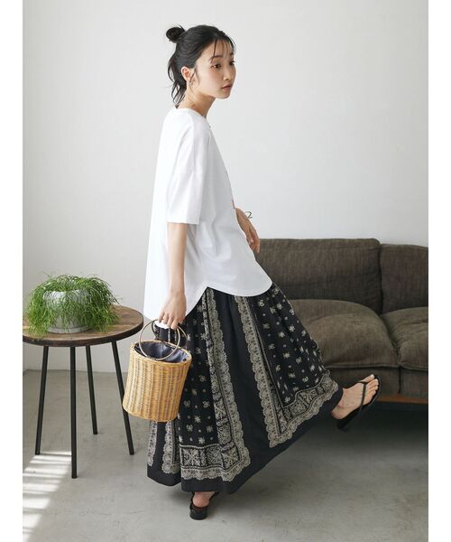 CRAFT STANDARD BOUTIQUE（クラフトスタンダードブティック）の「シルケット天竺ロゴプリント裾ラウンド半袖Tee（チュニック・レディース・ラベンダー/オフホワイト/チャコールグレー/ブルー・FREE）」の14枚目の写真
