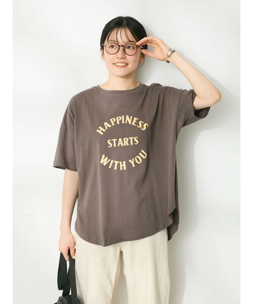 CRAFT STANDARD BOUTIQUE（クラフトスタンダードブティック）の「シルケット天竺ロゴプリント裾ラウンド半袖Tee（チュニック・レディース・ラベンダー/オフホワイト/チャコールグレー/ブルー・FREE）」の15枚目の写真