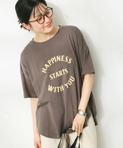 CRAFT STANDARD BOUTIQUE（クラフトスタンダードブティック）の「シルケット天竺ロゴプリント裾ラウンド半袖Tee（チュニック・レディース・ラベンダー/オフホワイト/チャコールグレー/ブルー・FREE）」の3枚目の写真