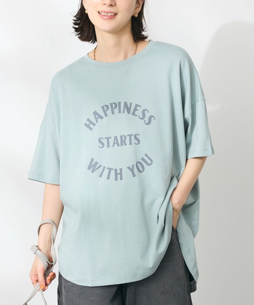 CRAFT STANDARD BOUTIQUE（クラフトスタンダードブティック）の「シルケット天竺ロゴプリント裾ラウンド半袖Tee（チュニック・レディース・ラベンダー/オフホワイト/チャコールグレー/ブルー・FREE）」の4枚目の写真