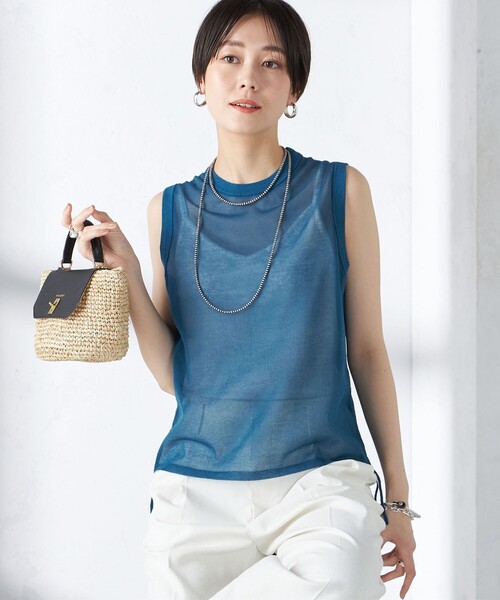 SHIPS - シップス フェザーヤーンショートジレ ベスト ノースリーブ 水色 ブルー系 羽織 SHIPS for women / シップスウィメン （レディース） ベスト