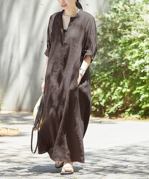journal standard L'essage（ジャーナルスタンダードレサージュ）の「《追加3》フレンチリネンスキッパーワンピース（ワンピース・レディース・クリアブルー/ブラウン/ブラック・36/38）」の3枚目の写真