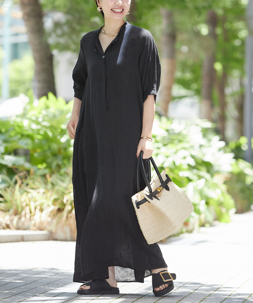 journal standard L'essage（ジャーナルスタンダードレサージュ）の「《追加3》フレンチリネンスキッパーワンピース（ワンピース・レディース・クリアブルー/ブラウン/ブラック・36/38）」の2枚目の写真