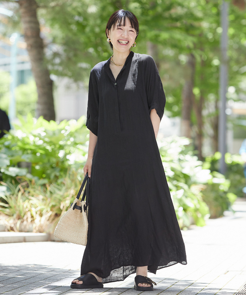 journal standard L'essage（ジャーナルスタンダードレサージュ）の「《追加3》フレンチリネンスキッパーワンピース（ワンピース・レディース・クリアブルー/ブラウン/ブラック・36/38）」の4枚目の写真