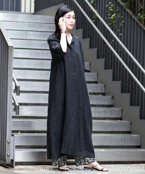 journal standard L'essage（ジャーナルスタンダードレサージュ）の「《追加3》フレンチリネンスキッパーワンピース（ワンピース・レディース・クリアブルー/ブラウン/ブラック・36/38）」の5枚目の写真