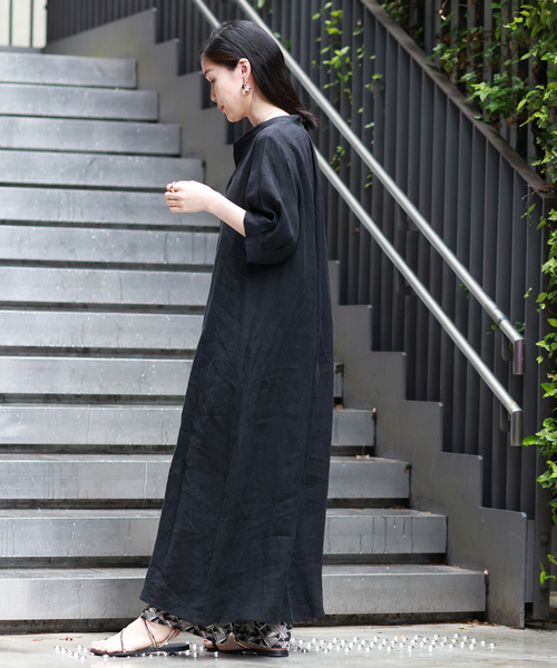 journal standard L'essage（ジャーナルスタンダードレサージュ）の「《追加3》フレンチリネンスキッパーワンピース（ワンピース・レディース・クリアブルー/ブラウン/ブラック・36/38）」の6枚目の写真